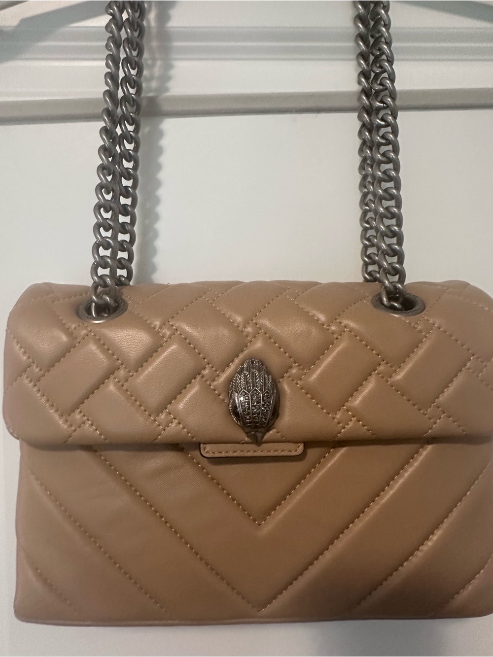 Kurt Geiger Quilted Camel Leather Shoulder Bag converts to crossbody